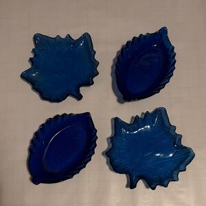 Set of Blue Leaf-Shaped Glass Dishes